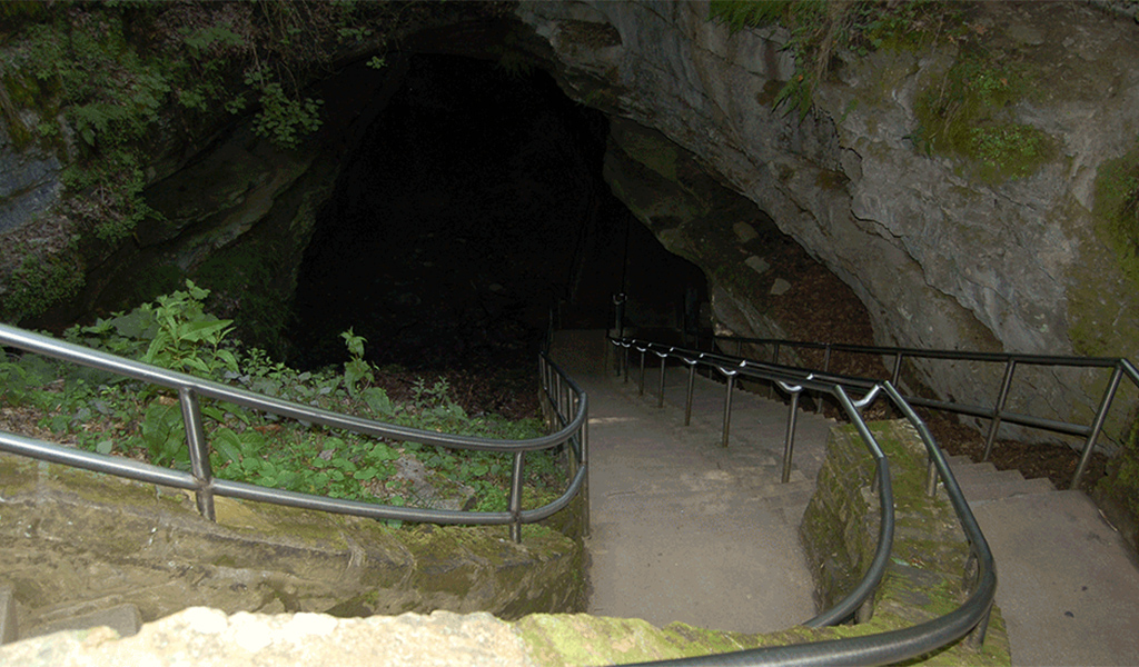 A trail leads down inside Mammoth Caves.