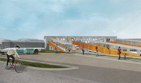 Architectural rendering of bus loop area at Pawtucket/Central Falls Commuter Station