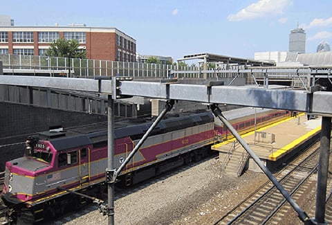 Boston’s MBTA Commuter Rail train at Ruggles Station.