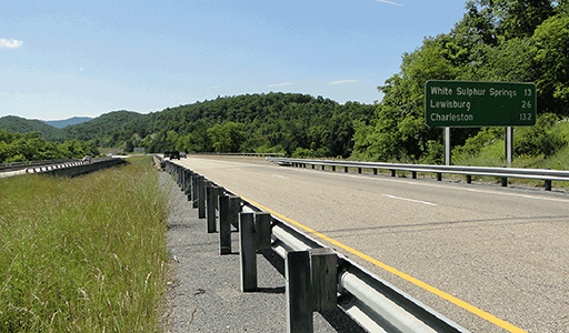 A highway with informational signage in Virginia.