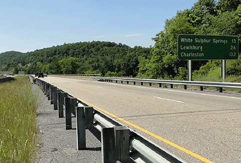 A highway with informational signage in Virginia.