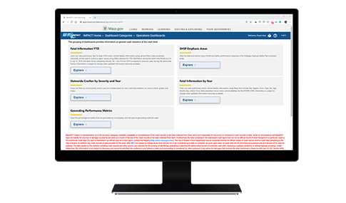 A desktop monitor showing a Mass.gov dashboard.