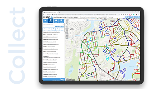 A tablet displaying a map with “Collect” written to the left.