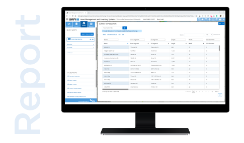 A desktop monitor with a data table open on screen with “Report” written to its left.