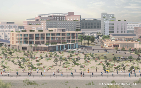 Close up view of the main plaza in Arverne East development.