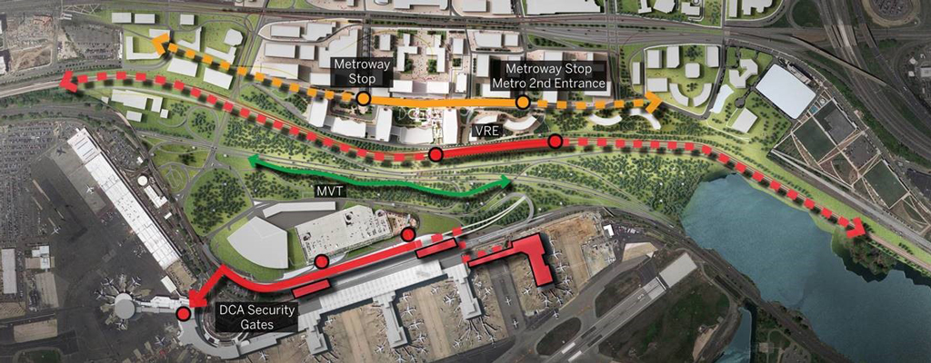 Aerial map highlighting the site’s complex transportation environment with multiple opportunities for intermodal connections