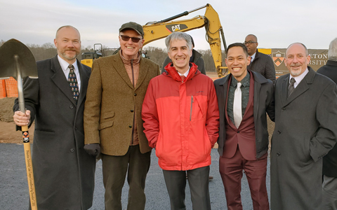 Vladimir Wonjo-Oranski, David McIntyre, Nat Grier, Andrew Cheng, and Chris Longo pose for a group shot at the groundbreaking ceremony.