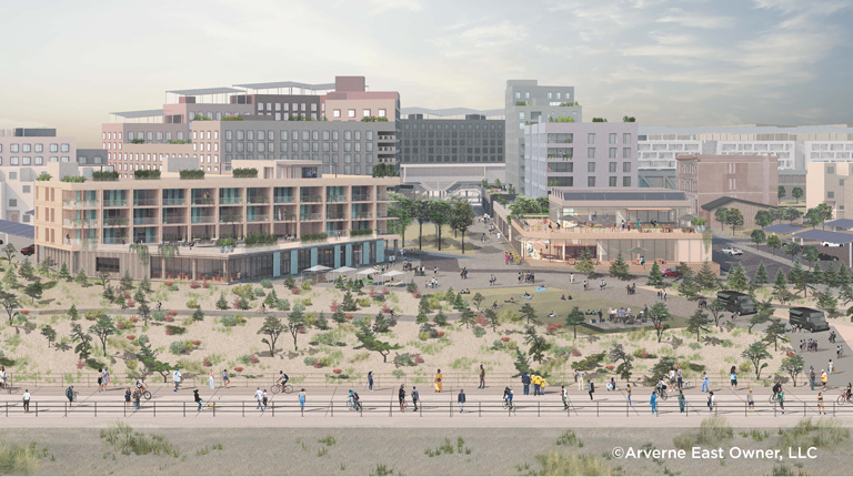 Close up view of the main plaza in Arverne East development.