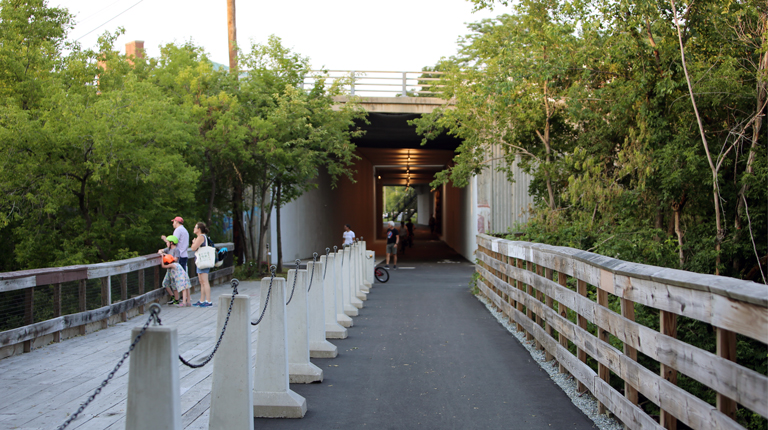 Lebanon community members enjoying a walk through the newly renovated Downtown Tunnel