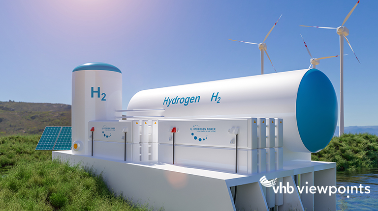 hydrogen gas for clean electricity solar and windturbine facility