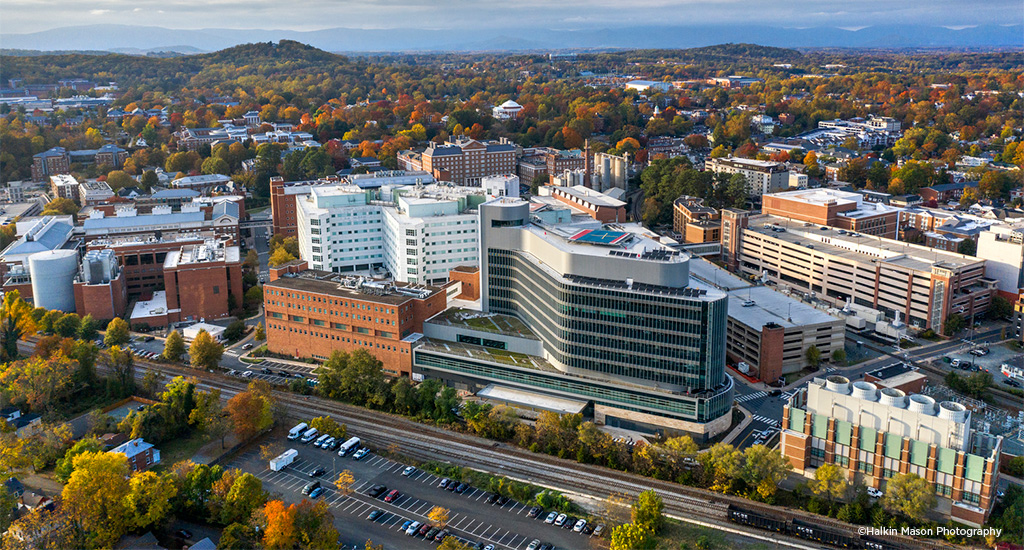 Aerial view of the Unniversity of Virginia campus.